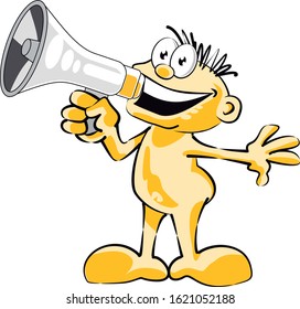Man with a megaphone in his hand. Concept of dissemination of information and ideas. Vector illustration in cartoon style available in EPS 10.