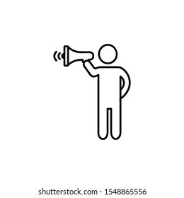 Man with megaphone icon thin line for web and mobile, modern minimalistic flat design. Vector black icon on white background.