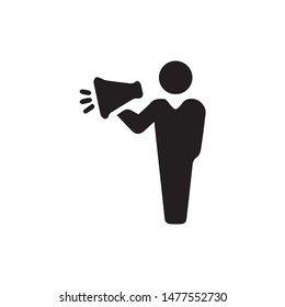 Man with megaphone icon vector. Megaphone  symbol. Linear style sign for mobile concept and web design. Marketing symbol illustration. Pixel vector graphics - Vector.