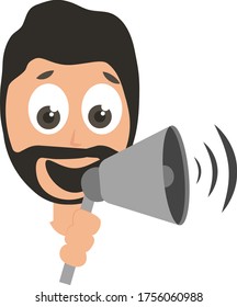 Hombre con megáfono, ilustración, vector sobre fondo blanco