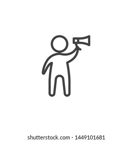 Man with megaphone line icon. linear style sign for mobile concept and web design. Business Advertisement outline vector icon. Announcement, speech symbol, logo illustration. Vector graphics