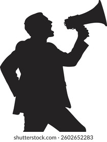 man, megaphone, loudspeaker, speaker, communication, adult, male, person, announcement, announce, attention, sound, shout, loud, speak, message, bullhorn, voice, business, guy, speaking, young, 