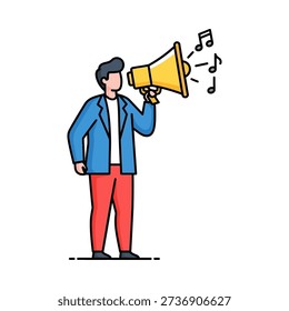 A man with a megaphone is making music