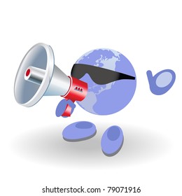 The man with a megaphone on a white background