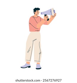 Man with Megaphone at Shooting Film Movie Production Scene Vector Illustration