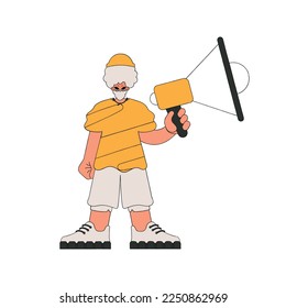 A man with a megaphone, symbolizing the search for people in the labor market. Personnel search.