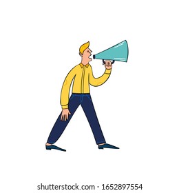 man with megaphone, vector doodle illustration