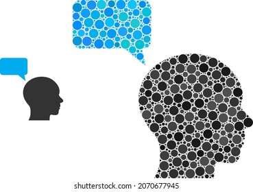Man mention vector collage of round dots in different sizes and color shades. Round dots are organized into man mention vector illustration. Abstract vector illustration.