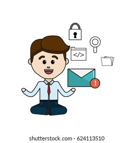 man with message in the hand and technology icons