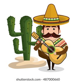 man mexican with guitar and cactus graphic
