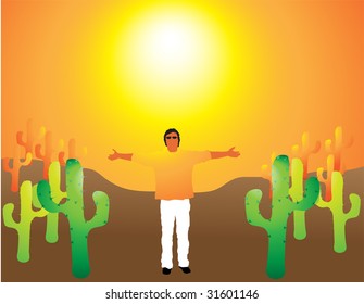 man in mexico desert, vector illustration