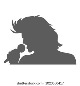 Man with a microphone in his hand on a white background. Long hair style. Vector illustration. 
