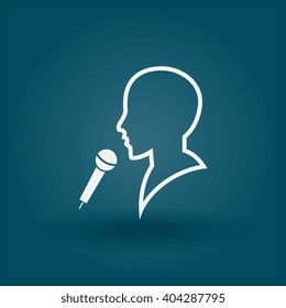 Man and microphone icon, vector illustration. Flat design style
