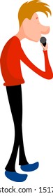 Man with microphone, illustration, vector on white background.