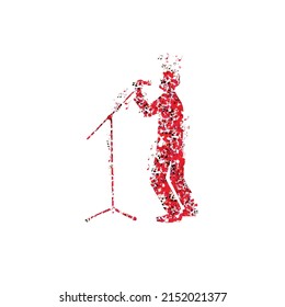 Mann mit Mikrofon aus musikalischen Noten. Sängerin und Sängerin, Vektorgrafik-Design für Live-Konzertveranstaltungen, Musikfestivals und Pendelauftritte, Partyflyer
