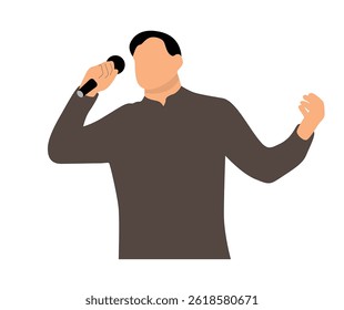 Man with a Microphone Making a Public Speech or Singing. People and creative activities vector art