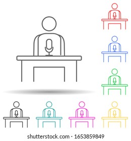 man with microphone multi color style icon. Simple thin line, outline vector of media icons for ui and ux, website or mobile application