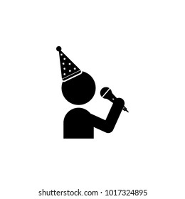 a man with a microphone and a party hat icon. Element of party and fun icon. Premium quality graphic design icon. Signs and symbols collection icon for websites, web design, mobile on white background