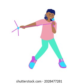 Hombre con micrófono cantando una canción Ilustración plana vectorial sobre fondo blanco