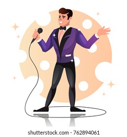 hombre con micrófono. ilustración de caricatura vectorial 