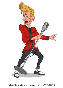 Man with microphone. Vector illustration.