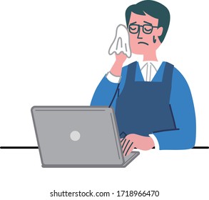 man middle age laptop computer worried
