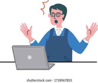 man middle age laptop computer surprised