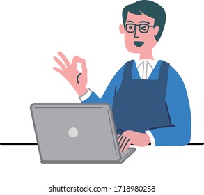 man middle age laptop computer motivated