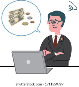man middle age suit laptop money