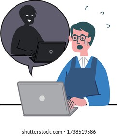 man middle aged laptop computer hacking