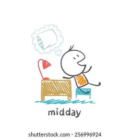 man in the middle of the day dreams of sleep illustration