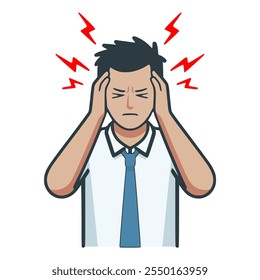 a man with a migraine head pain health care vector illustration template design