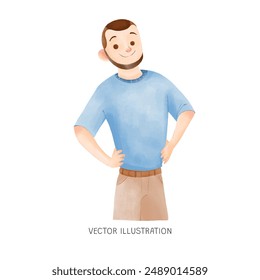 Man with Military Hair cut with Beard Illustration Father