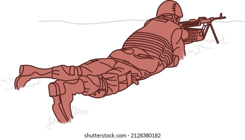 Hombre como Fuerza Armada Especial Militar en uniforme y con el objetivo de desbaratar. Atacan al militar de mantenimiento de la paz. Soldado del ejército y guerra, armas y uniforme. Ilustración de vectores aislada en estilo plano y de línea