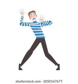 Man Mime as Circus Artist Character Performing Silent Comedy on Stage or Arena Vector Illustration