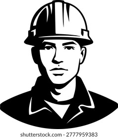 Man as Mine Worker Black and White Illustration in Minimal Simple Line Art Style Design
