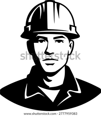 Man as Mine Worker Black and White Illustration in Minimal Simple Line Art Style Design