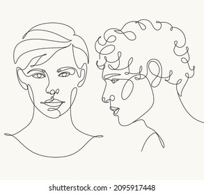 Man Minimalist Portrait. Male Vector Line art illustration