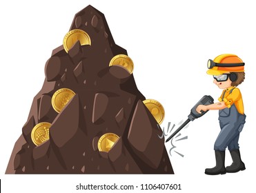 Man mining crytocurrency from ground illustration