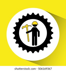 man mining gears pickax icon vector illustration