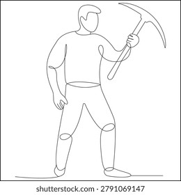 Man Mining Pickaxe Line Art