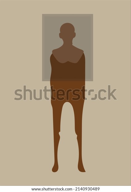 Man and mirror. Illustration\
of the silhouette of a person divided into two parts. Vector\
solution. 