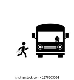 man missing the bus pictogram vector silhouette icon