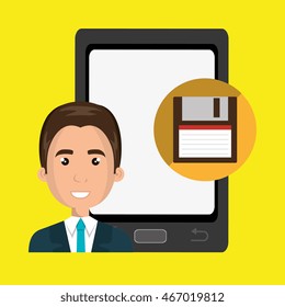 man mobile cellphone usb vector illustration graphic