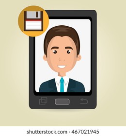 man mobile cellphone usb vector illustration graphic