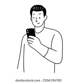 Man with mobile handdrawn illustration