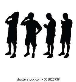 man with mobile phone black vector silhouette