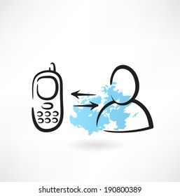 man with mobile phone grunge icon
