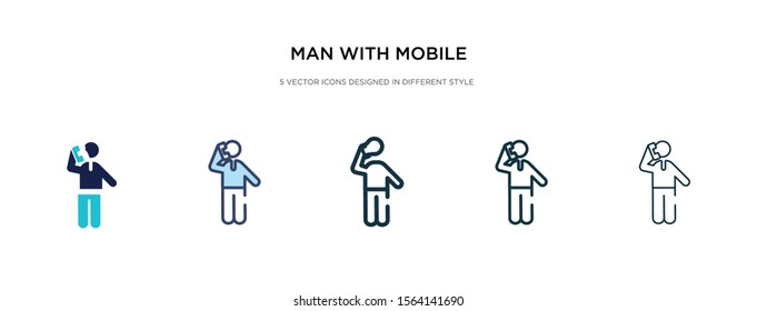man with mobile phone icon in different style vector illustration. two colored and black man with mobile phone vector icons designed in filled, outline, line and stroke style can be used for web,