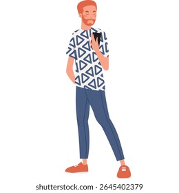 Hombre con el icono del Vector del teléfono móvil aislado en blanco